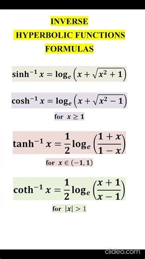 Inverse Hyperbolic Functions formulas