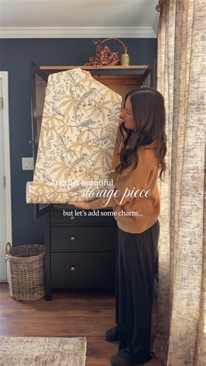 Everything Erin on Instagram: "Beautiful Storage Club part 3… but let’s add some charm ✨ I wanted our dining cabinet (where we keep dishes, glassware, and a few favorite pieces) to feel just as pretty on the inside as it does in the room, and this peel & stick wallpaper from @photowall.sweden made it such an easy little upgrade. Little tools, no mess — just a detail that makes everyday storage feel special. Wallpaper is @photowall.sweden Bush Birders in Sand. Code ERIN15 will give you 15% off + 