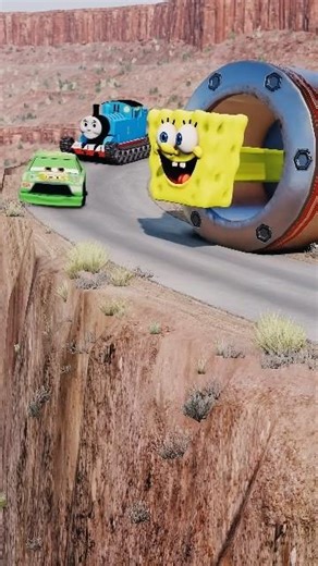 Strange Cars Surviving Dangerous Cliff with SpongeBob Bollard |