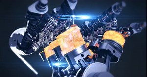 Close-Up of V8 Car Engine Igniting at Fuel Pump. Industry And Technology Related 3D Animation.