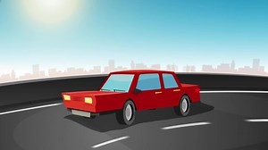 Cartoon Car Driving On City Highway Loop/ 4k animation of a cartoon truck/car driving on the urban road highway, seamless looping