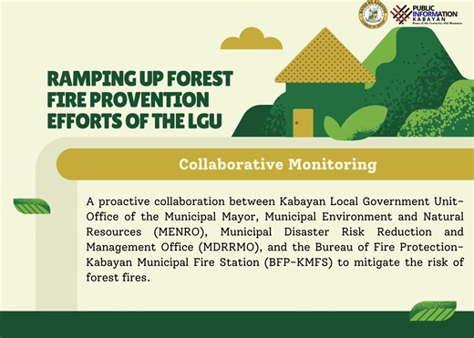 The Local Government Unit of Kabayan and partner agencies are intensifying its forest fire prevention efforts in the municipality's mountain ranges. Collaborative monitoring and awareness initiatives are being implemented to mitigate risks and protect the environment. 𝗔𝗻𝗱 𝘄𝗲 𝘄𝗮𝗻𝘁 𝘆𝗼𝘂 𝘁𝗼 𝗯𝗲 𝗮 𝗽𝗮𝗿𝘁 𝗼𝗳 𝘁𝗵𝗶𝘀 𝗲𝗻𝗱𝗲𝗮𝘃𝗼𝗿. Let's work together in preserving our natural heritage. Report any signs of forest fires or suspicious activities to the LGU hotlines: - MDRRMO: 0966