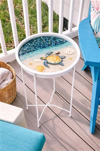 Blue Sea Turtle Coastal Metal Table for Beachy Home Decor - Etsy
