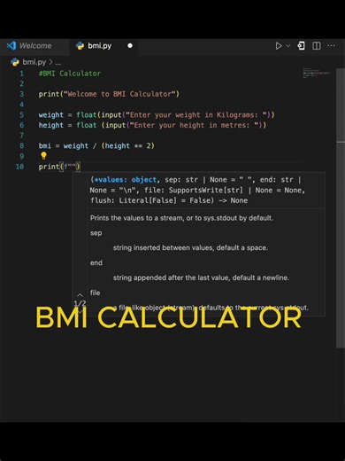 BMI Calculator in Python #python #bmi #coding #programming #programming #technology #ai #games