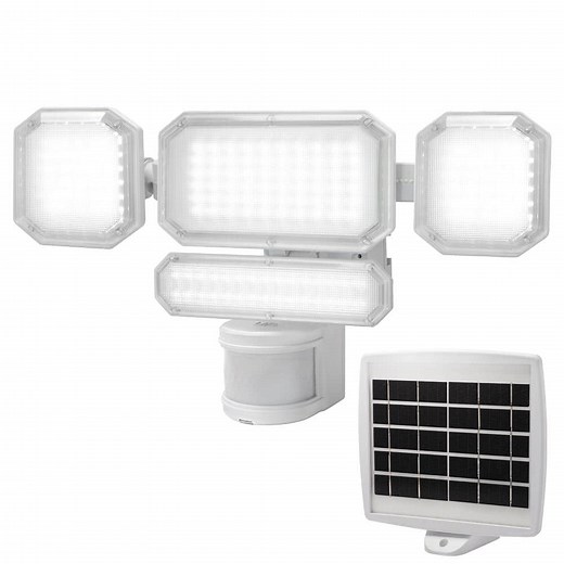 Check The Home Depot's Q&A Before Buying: Defiant 270° White Motion Sensor Solar Powered Outdoor 4-Head LED Security Flood Light 3000 Lumens
