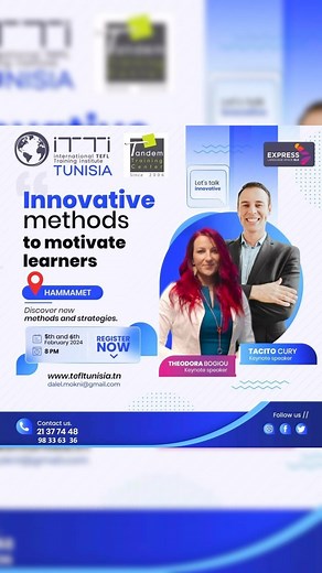 Don’t miss the seminar Organized by ITTi TEFL Tunisia in partnership with TANDEM TRAINING CENTER and Express Language Center -ELC (Participation of Tacito Cury as Speaker) on February 5th. Don’t miss out on this incredible opportunity to enhance your teaching skills and make a lasting impact on your students. • 𝗥𝗲𝗴𝗶𝘀𝘁𝗿𝗮𝘁𝗶𝗼𝗻 𝗙𝗼𝗿𝗺𝘀 📍 https://forms.gle/mRe6uwHEvcWEhYDw6 ___________________________ • • #itti #eslteacher #englishtips #teacherlife #esol #tefl #elt #tesol #efl #teflte