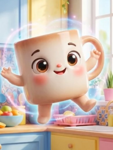 Caneca e chaleira se divertem em vídeo infantil