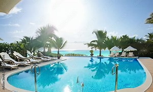 Virtual tour of a luxury resort, highlighting exquisite amenities and beautiful surroundings, 4K hyperrealistic video.