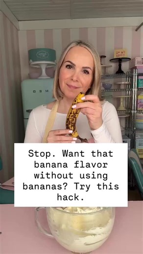 Stop. Want that banana flavor without using bananas? Try this hack. I adore the flavor of banana in baking. However, if you think banana cake only works with actual bananas, you’re wrong. Did you know you can get even more flavor and a much more tender cake by using a banana infusion instead? Here’s what I do: I warm cream with sea salt and vanilla, pour it over sliced bananas, and let that sit. Then I whip it up into the most amazing banana milkshake-style cream. I use this inside my cakes or t