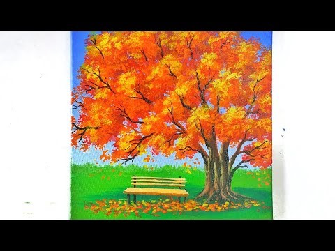 STEP BY STEP MAPLE TREE PAINTING FOR BEGINNERS/ ACRYLIC PAINTING