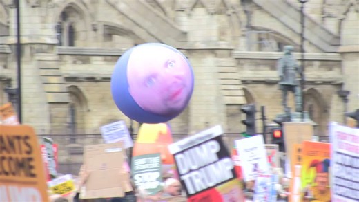 Giant JD Vance meme face bounces around anti-Trump protest rally in London