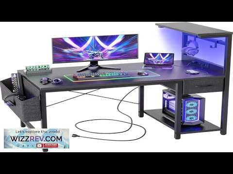 TIQLAB Gaming Desk 40 inch with Power Outlet and LED Light Computer
