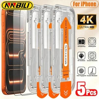 5pcs High Definition Tempered Glass Screen Protector, Compatible With IPhone 17/17Air/17Pro/17Pro Max/16/16E/16Pro/16Plus/16Pro Max/15Pro/14Plus/13/12Mini/11/X/XR/XS Max, Self-Cleaning, Easy Installation, Full Coverage, Scratch & Water Resistant | SHEIN