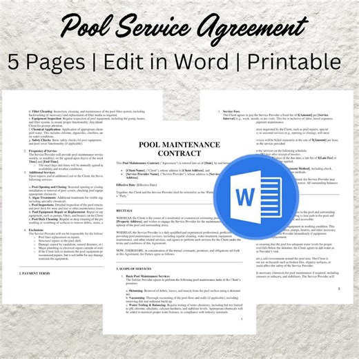 Pool Maintenance Contract Template: Editable Swimming Pool Service Agreement - Etsy Sverige
