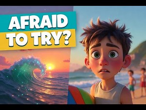 Afraid to Try? 🏄 Shy Boy Faces the Wave | Motivational Surfing Cartoon for Kids #shortstory