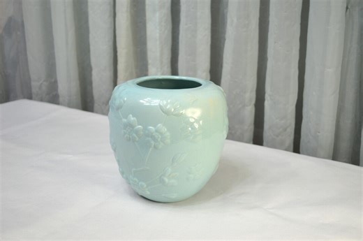 Large Vase, Matte Blue With Cherry Blossoms, by Haeger - Etsy