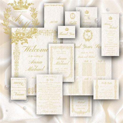 Golden Crown Complete Wedding Suite | Luxury Royal Invitation & Signage Set - Etsy