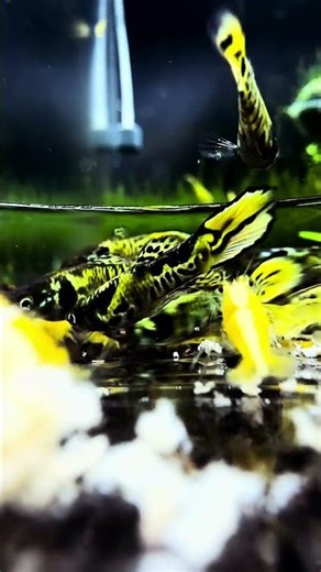 Yellow Fire Shrimp, Yellow Tiger Endlers and Pygmy Corydoras in a Planted Nano Aquarium #aquarium