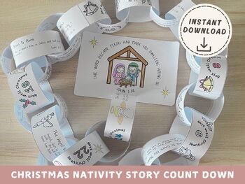 Christmas Nativity Bible Story Colouring Count Down Garland Printable template