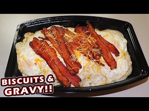 Granny's Biscuits and Gravy Breakfast Food Challenge w/ Bacon & Eggs in Ohio!!