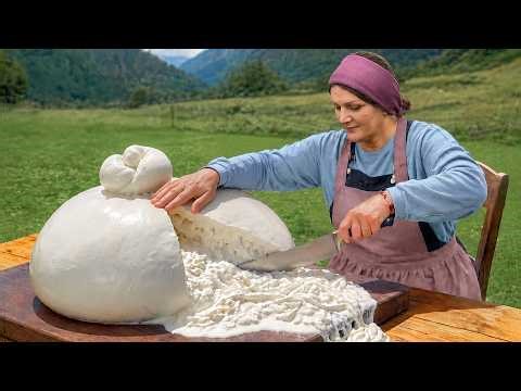 Huge Pizza With Homemade Cheese For A Village Feast!