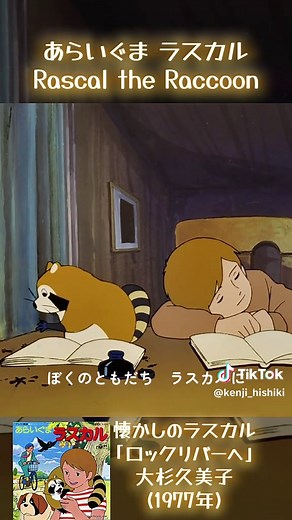 懐かしの好きなアニメ ♡ 『あらいぐまラスカル』 (Rascal the Raccoon) 1977年1月2日から12月25日まで、 フジテレビ系列で毎週日曜19:30 - 20:00に全52話が放送された、日本アニメーション制作のテレビアニメ 「世界名作劇場」の第3作目に当たり、1963年にアメリカ合衆国で発表された小説『はるかなるわがラスカル（原題：Rascal）』（以下、原作小説）を原作とする。 物語は、20世紀前半[注 1]のウィスコンシン州農村地域を背景に、主人公の少年・スターリング・ノースの視点から、自宅で飼育するアライグマ・ラスカルとの出会いから別れまでの1年間にわたる友情が主軸となる。少年たちの日常を牧歌的かつ淡々と描写し、ラスカルの成長を通して動物と人間との共存の難しさを描いている。 「日本におけるアライグマ」 本作品を発端とするアライグマ人気のため、本来は生息地でない日本でのペット需要を起因として、2005年以降日本ではアライグマが、特定外来生物に指定されている。 オープニングテーマ - 「ロックリバーヘ」 歌 - 大杉久美子 / セントメリーチルドレンコーラス、コ