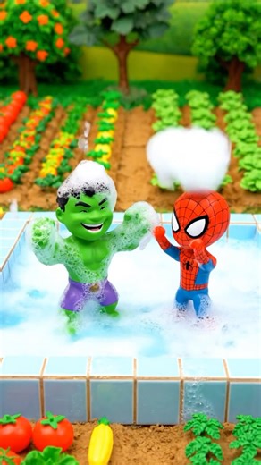 Spider Man Builds a Giant Soap Bubble Swimming Pool! #spiderman #hulk #shorts