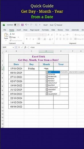🚀 Excel Trick: Extract Day, Month & Year Instantly | TEXT Formular in Excel