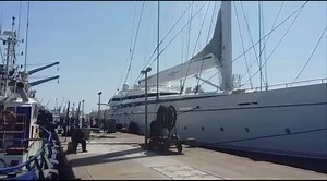 Another first for Walvis Bay Over the past weekend the Port of Walvis Bay was graced by yet another gentle lady of the sea. The super yacht, M5, arrived in port on Saturday and was alongside in the small craft harbour. She is the largest single-mast yacht ever built. Her mast towers an impressive 88, 5 meters high in the air. While she was moored next to the quay her mast was one of the highest structures in Walvis Bay. The M5, or Mirabella V as she was known before being renamed, was built as p