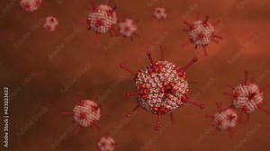 Adenovirus used as vectors in gene therapy against red background; double-stranded DNA adenovirus used in biotechnology 3d render
