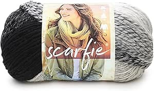Lion Brand Yarn (1 Skein) Scarfie Bulky Yarn, Cream/Black