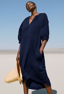 Navy Gauze Dress with Pockets