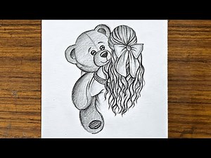 How to draw a girl with her teddy bear || Pencil Sketch for beginners || Easy girl backside drawing