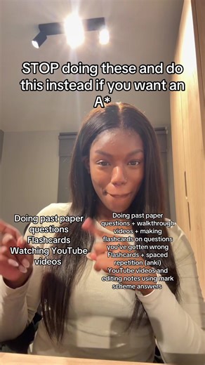 Everyone does the first three things so I wouldn’t advise to only do past paper questions, flashcards and watch YouTube videos if your not doing them effectively. Revising the way I did on the right is what helped me crack the code and get 3 A*’s. My revision resources are linked in bio😊. DM me “FLASHCARDS” if you’d like to know the way I made my flashcards for A levels #alevels #revision #alevels2026 #year13 #year12