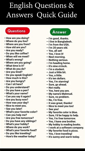 30 Everyday English Questions & Answers Quick Guide #englishgrammar #viral