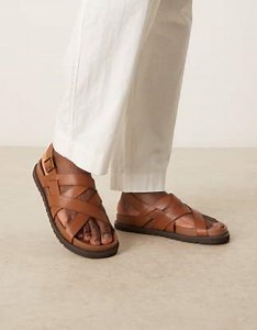 ASOS DESIGN crossover strap sandals in tan leather | ASOS