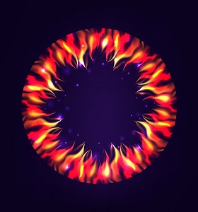 Bulatkan bingkai berapi-api dengan percikan api. Elemen vektor untuk...