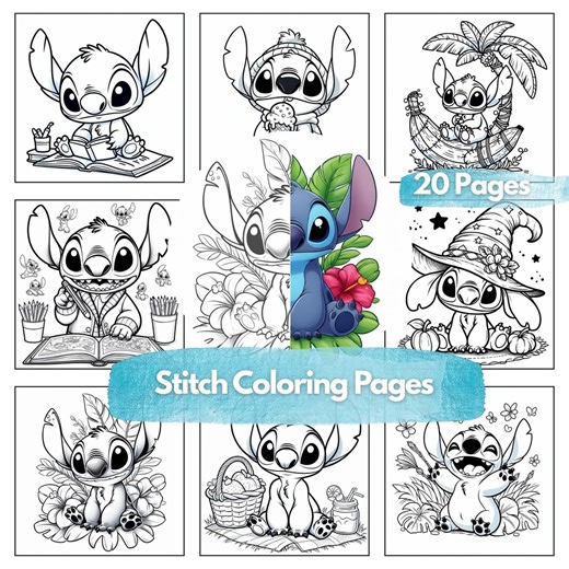 Stitch Coloring Pages for Kids | 20 Printable Sheets (digital Download) - Etsy