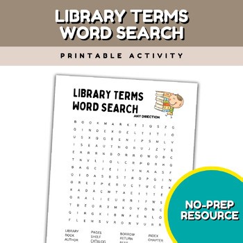 Library Terms Word Search Printable, Reading & Research Vocabulary Activity