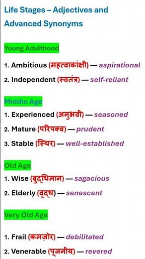Adjectives describing Life Stages with Advanced Synonyms #english#viral