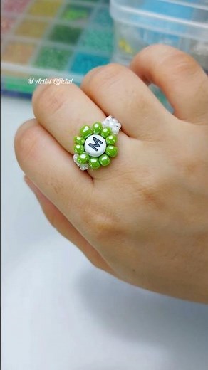 DIY Beaded Daisy Letter Ring 🌼💚| Easy Seed Bead Ring Tutorial #diy #ring #tutorial #shorts #ytshorts