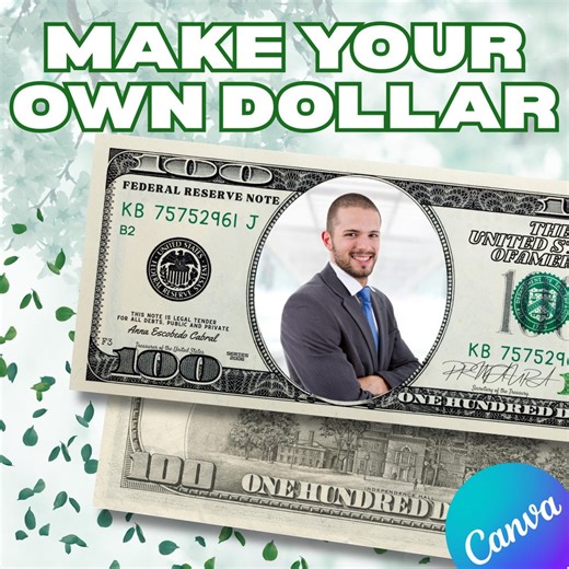 Custom 100 Dollar Bill Template, Editable Canva Money Design With Face and Name, Printable Digital Download - Etsy