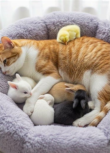 Cat & Rabbit Sleeping Together | The Sweetest Friendship 💕