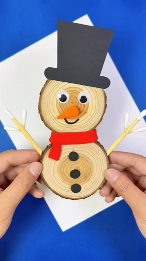 Making a cute little snowman with round wooden pieces, simple and easy to learn #Parent-Child Craft | Handmade Craft