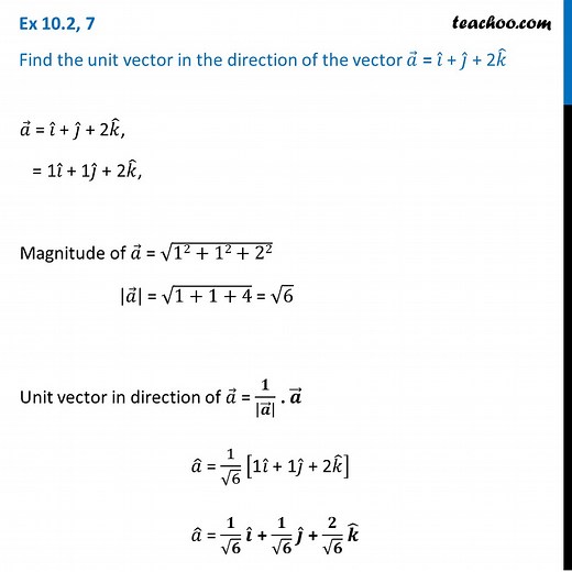 Find the unit vector in the direction of vector a = i   j   2k [Video]