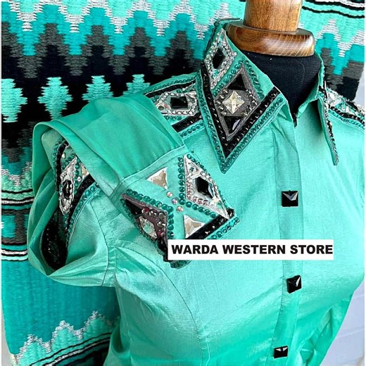 Turquoise Western Show Shirt & Saddle Pad Set, Embellished Riding Apparel - Etsy