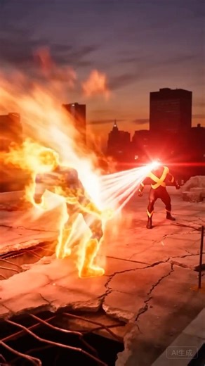 Human Torch vs Cyclops - pure fire against laser! 🔥🔴 #HumanTorch #Cyclops #Seedance2