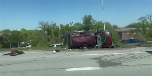 Woman hospitalized after I-70 police chase, fiery crash in Kansas City
