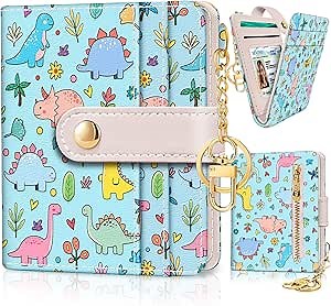 Jogjam Cute Dinosaur Rfid Girls Girly Teen Wallet, Small Slim Thin Compact Travel Credit Card Women Wallet, PU Leather Bifold Cash Zipper Coin Pocket ID Window for Female Ladies Gifts