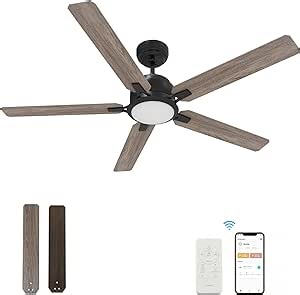52“ Smart Ceiling Fan With Lights, Low Profile With 10 Speeds, Silent DC Motor, Modern Ceiling Fan Compatible with Alexa, Siri, Google & Smart App, Black & Walnut,Indoor & Outdoor, Farmhouse Style
